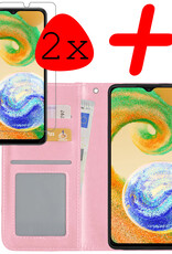 BASEY. Hoes Geschikt voor Samsung A04s Hoesje Bookcase Hoes Flip Case Book Cover Met 2x Screenprotector - Hoesje Geschikt voor Samsung Galaxy A04s Hoes Book Case Hoesje - Lichtroze