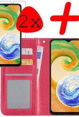 BASEY. Hoes Geschikt voor Samsung A04s Hoesje Bookcase Hoes Flip Case Book Cover Met 2x Screenprotector - Hoesje Geschikt voor Samsung Galaxy A04s Hoes Book Case Hoesje - Donkerroze