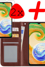 BASEY. Hoes Geschikt voor Samsung A04s Hoesje Bookcase Hoes Flip Case Book Cover Met 2x Screenprotector - Hoesje Geschikt voor Samsung Galaxy A04s Hoes Book Case Hoesje - Bruin