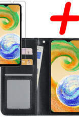 BASEY. Hoes Geschikt voor Samsung A04s Hoesje Bookcase Hoes Flip Case Book Cover Met Screenprotector - Hoesje Geschikt voor Samsung Galaxy A04s Hoes Book Case Hoesje - Zwart