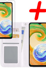 BASEY. Hoes Geschikt voor Samsung A04s Hoesje Bookcase Hoes Flip Case Book Cover Met Screenprotector - Hoesje Geschikt voor Samsung Galaxy A04s Hoes Book Case Hoesje - Wit