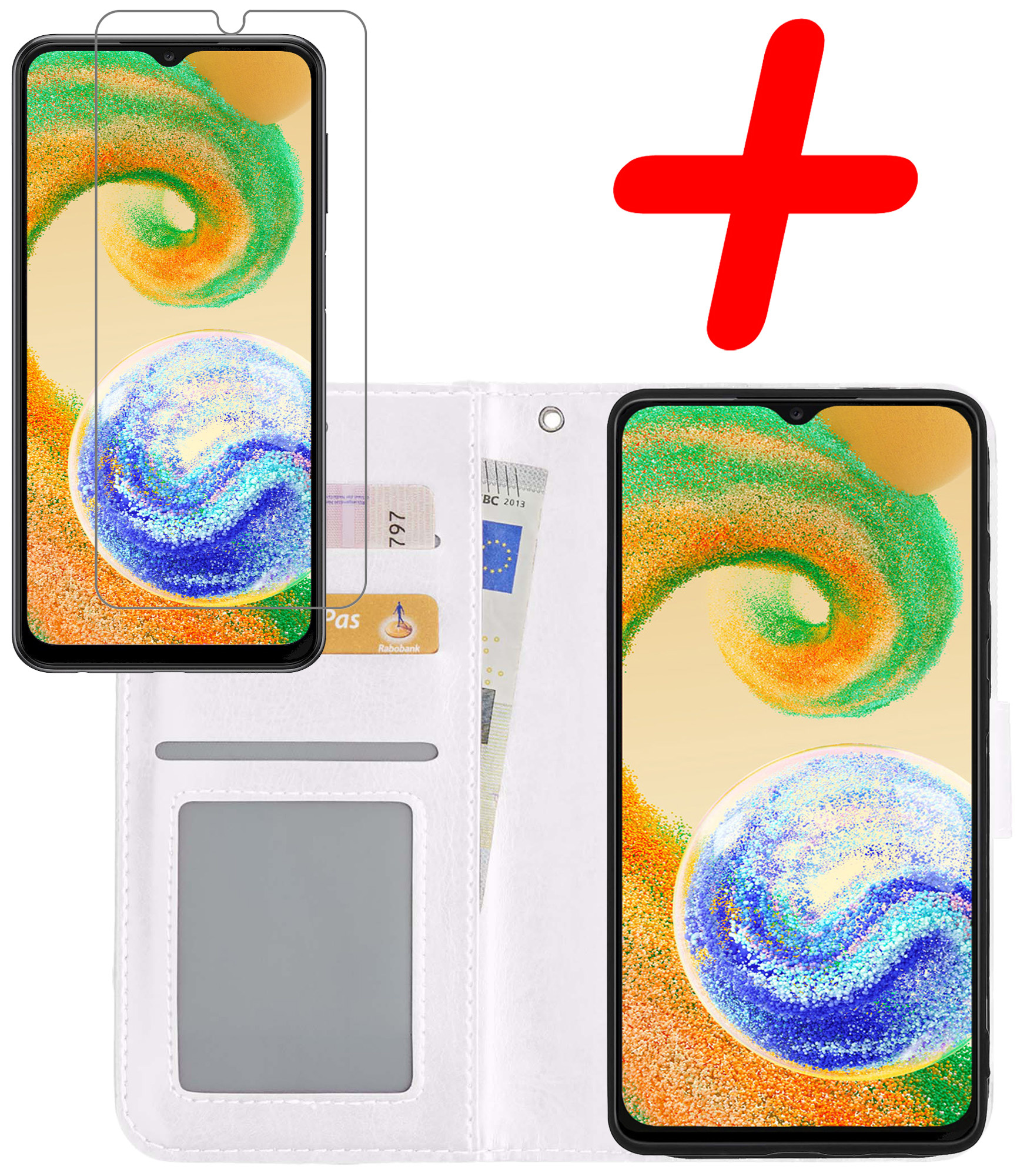 BASEY. Hoes Geschikt voor Samsung A04s Hoesje Bookcase Hoes Flip Case Book Cover Met Screenprotector - Hoesje Geschikt voor Samsung Galaxy A04s Hoes Book Case Hoesje - Wit