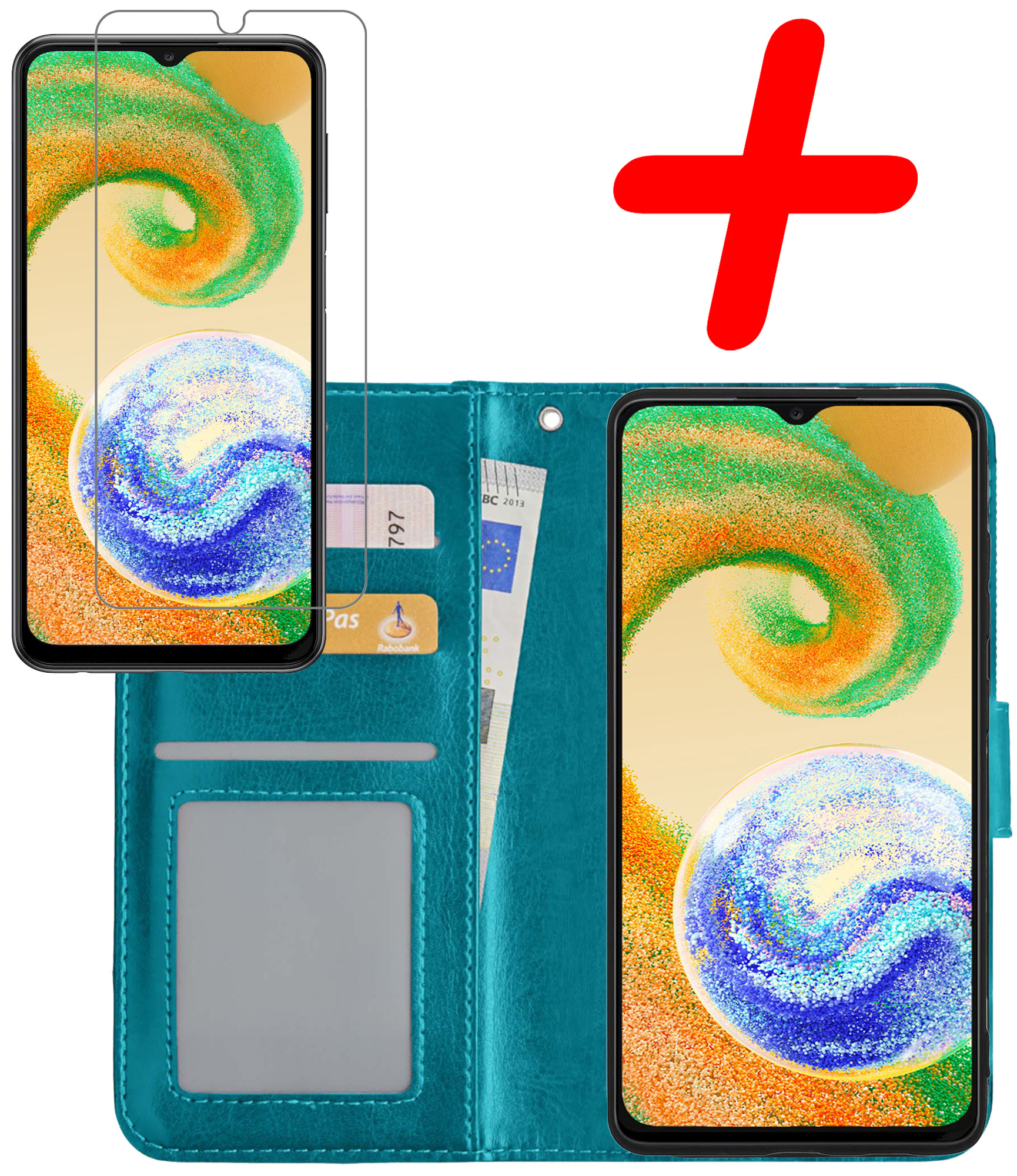 BASEY. Hoes Geschikt voor Samsung A04s Hoesje Bookcase Hoes Flip Case Book Cover Met Screenprotector - Hoesje Geschikt voor Samsung Galaxy A04s Hoes Book Case Hoesje - Turquoise