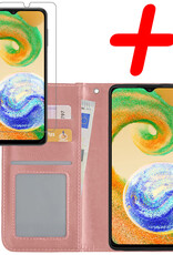 BASEY. Hoes Geschikt voor Samsung A04s Hoesje Bookcase Hoes Flip Case Book Cover Met Screenprotector - Hoesje Geschikt voor Samsung Galaxy A04s Hoes Book Case Hoesje - Rosé goud