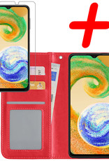BASEY. Hoes Geschikt voor Samsung A04s Hoesje Bookcase Hoes Flip Case Book Cover Met Screenprotector - Hoesje Geschikt voor Samsung Galaxy A04s Hoes Book Case Hoesje - Rood