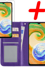 BASEY. Hoes Geschikt voor Samsung A04s Hoesje Bookcase Hoes Flip Case Book Cover Met Screenprotector - Hoesje Geschikt voor Samsung Galaxy A04s Hoes Book Case Hoesje - Paars