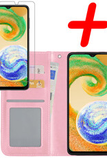 BASEY. Hoes Geschikt voor Samsung A04s Hoesje Bookcase Hoes Flip Case Book Cover Met Screenprotector - Hoesje Geschikt voor Samsung Galaxy A04s Hoes Book Case Hoesje - Lichtroze