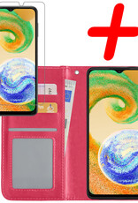 BASEY. Hoes Geschikt voor Samsung A04s Hoesje Bookcase Hoes Flip Case Book Cover Met Screenprotector - Hoesje Geschikt voor Samsung Galaxy A04s Hoes Book Case Hoesje - Donkerroze