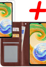 BASEY. Hoes Geschikt voor Samsung A04s Hoesje Bookcase Hoes Flip Case Book Cover Met Screenprotector - Hoesje Geschikt voor Samsung Galaxy A04s Hoes Book Case Hoesje - Bruin