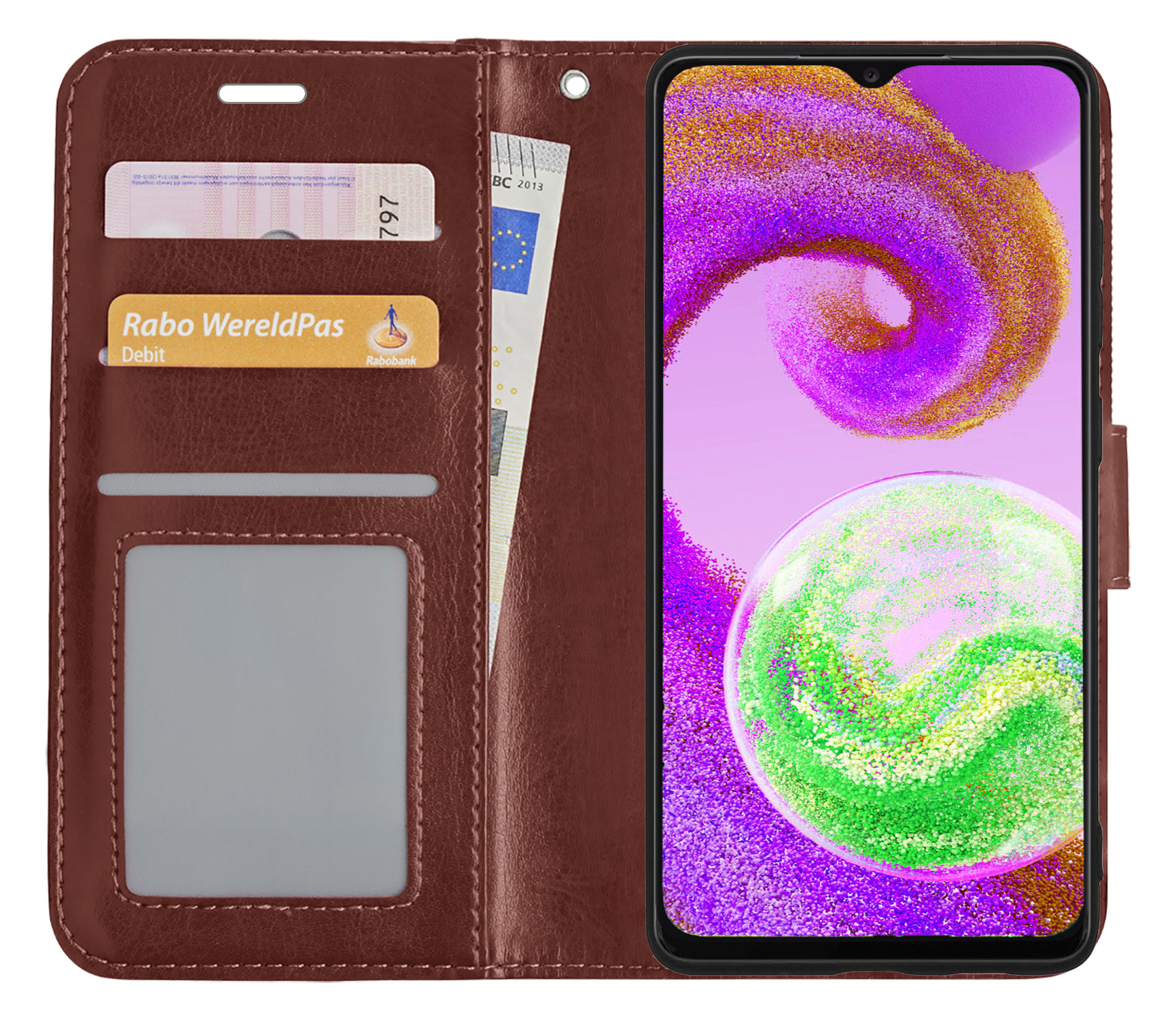NoXx Hoes Geschikt voor Samsung A04s Hoesje Book Case Hoes Flip Cover Wallet Bookcase - Bruin