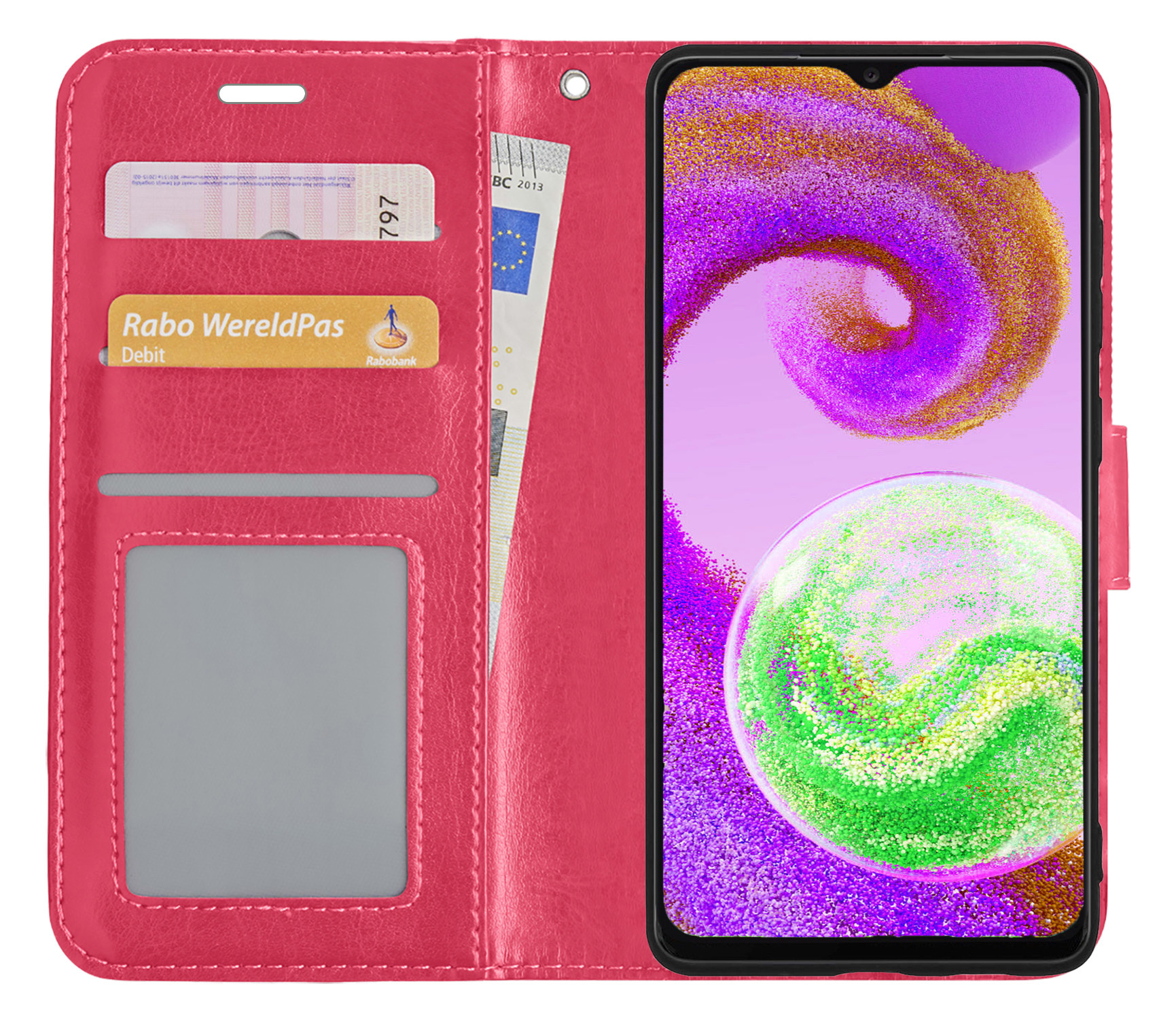 NoXx Hoes Geschikt voor Samsung A04s Hoesje Book Case Hoes Flip Cover Wallet Bookcase - Donkerroze