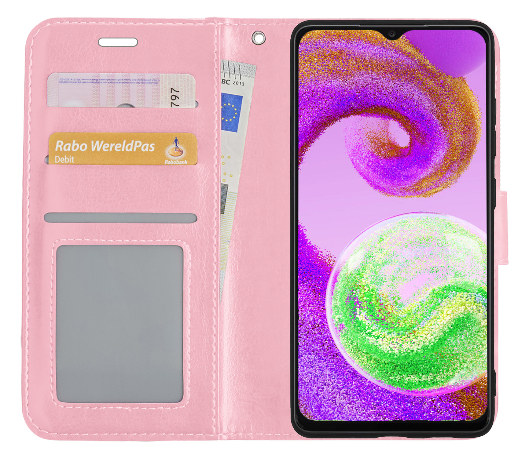 NoXx Hoes Geschikt voor Samsung A04s Hoesje Book Case Hoes Flip Cover Wallet Bookcase - Lichtroze