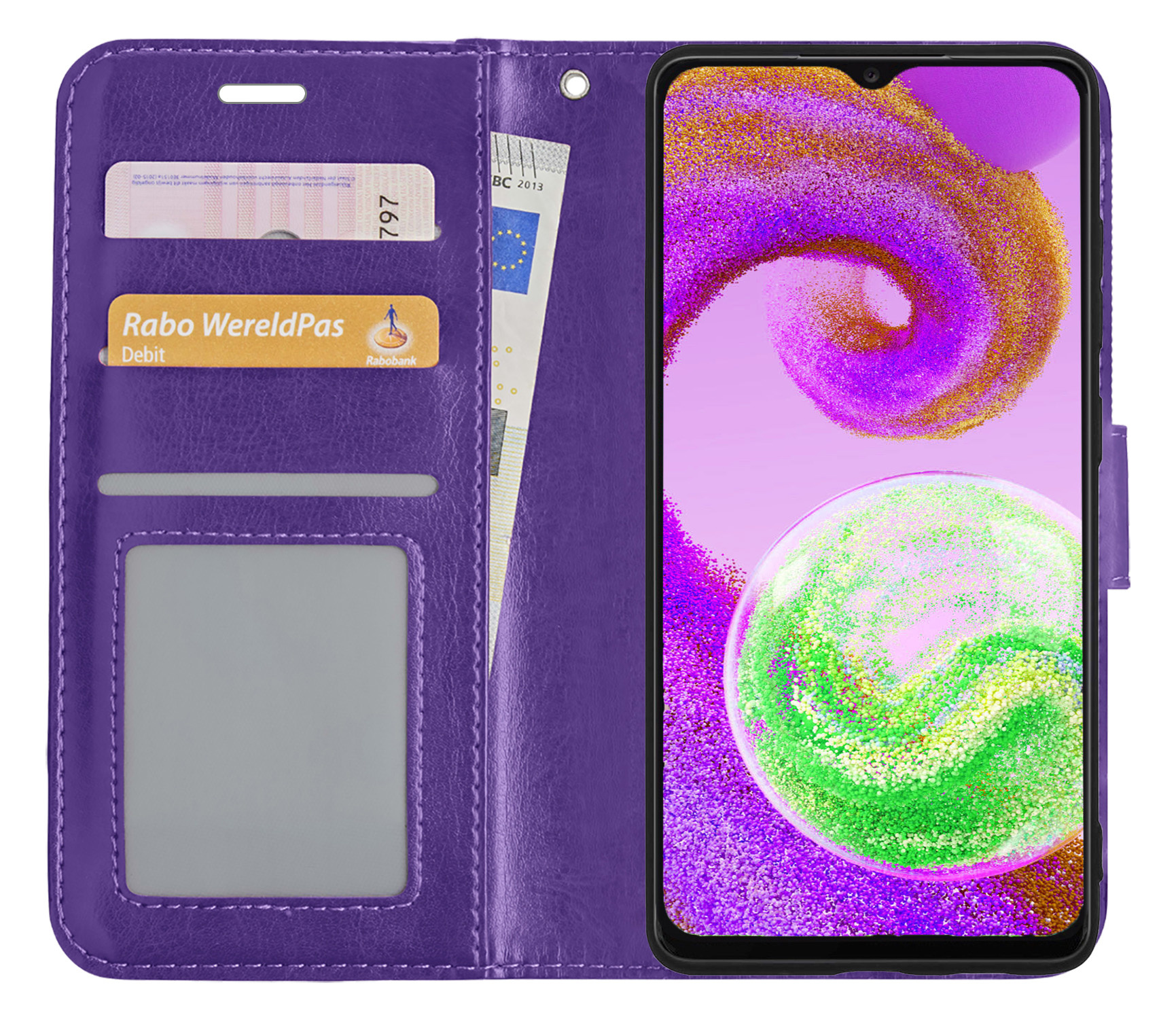 NoXx Hoes Geschikt voor Samsung A04s Hoesje Book Case Hoes Flip Cover Wallet Bookcase - Paars