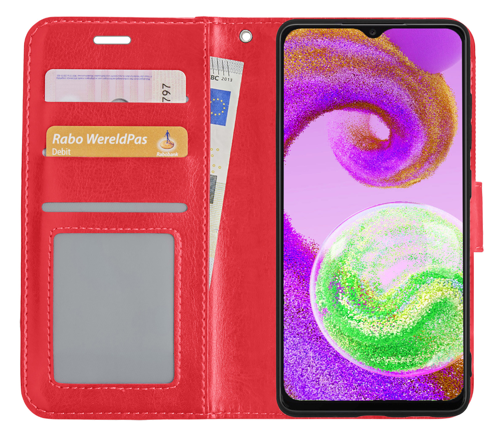 NoXx Hoes Geschikt voor Samsung A04s Hoesje Book Case Hoes Flip Cover Wallet Bookcase - Rood