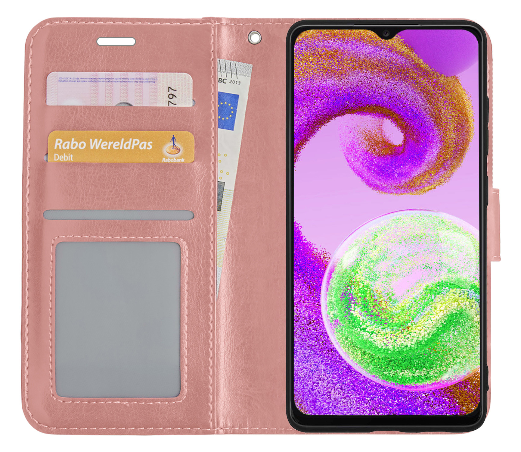 NoXx Hoes Geschikt voor Samsung A04s Hoesje Book Case Hoes Flip Cover Wallet Bookcase - Rosé goud