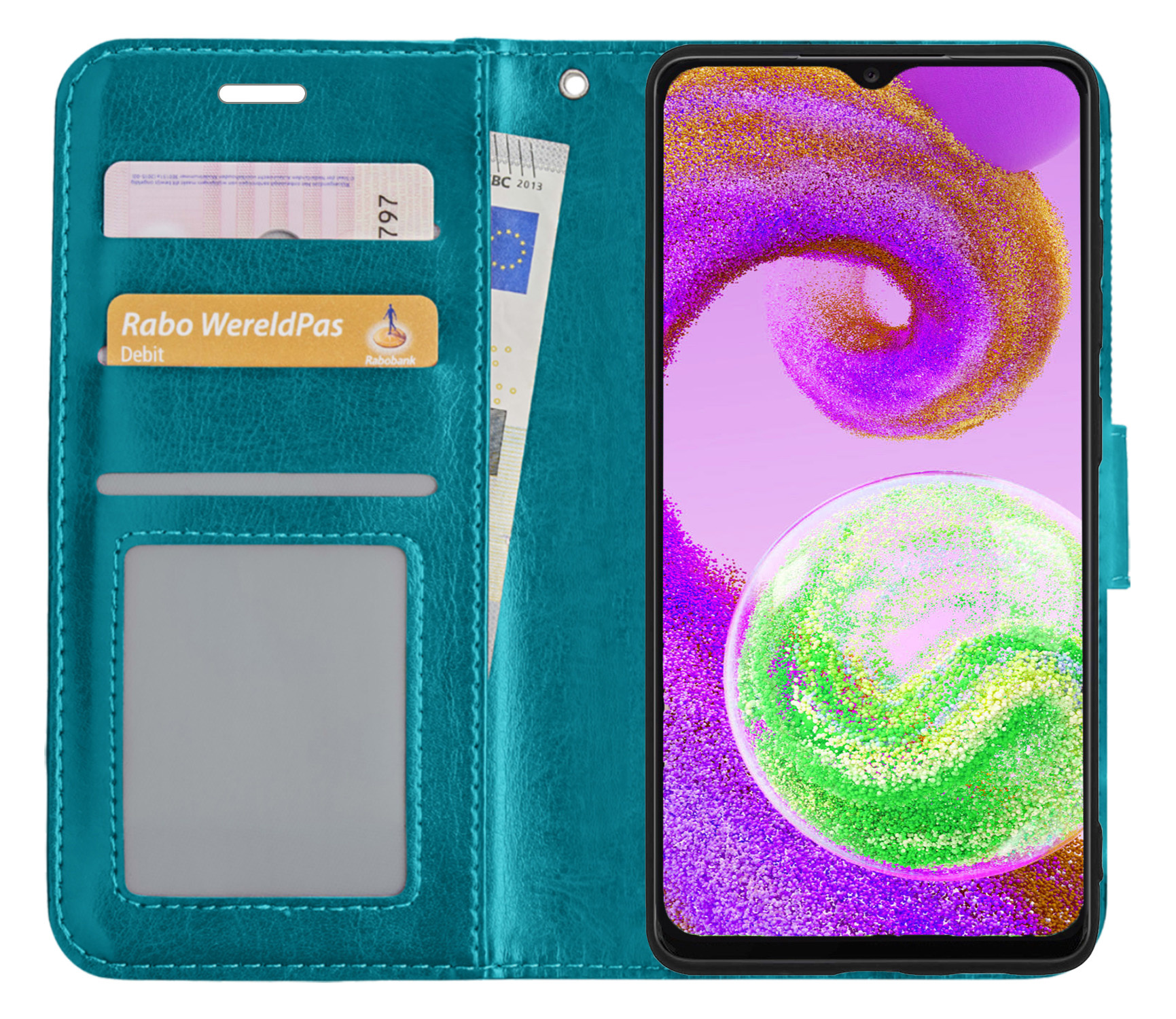 NoXx Hoes Geschikt voor Samsung A04s Hoesje Book Case Hoes Flip Cover Wallet Bookcase - Turquoise
