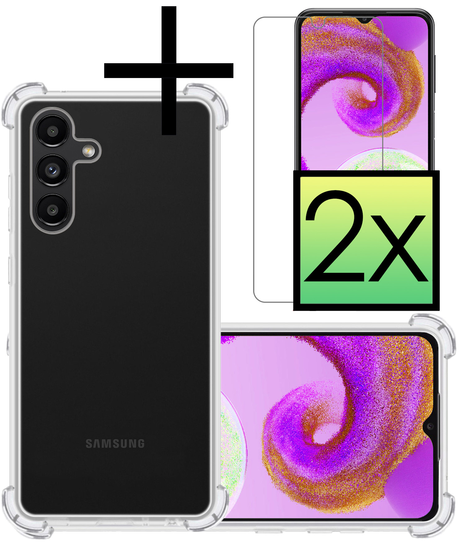 NoXx Hoes Geschikt voor Samsung A04s Hoesje Siliconen Cover Shock Proof Back Case Shockproof Hoes Met 2x Screenprotector - Transparant