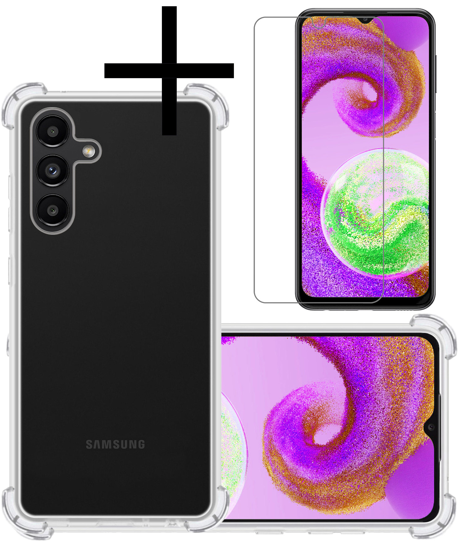 NoXx Hoes Geschikt voor Samsung A04s Hoesje Siliconen Cover Shock Proof Back Case Shockproof Hoes Met Screenprotector - Transparant