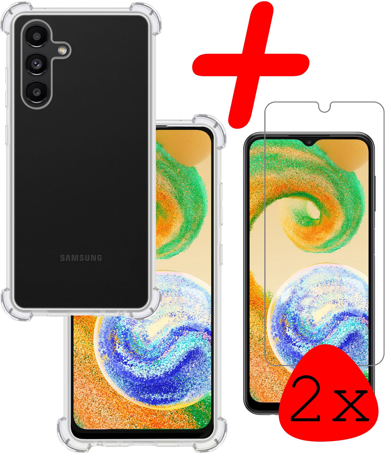 BASEY. Samsung Galaxy A04s Hoesje Shock Proof Met 2x Screenprotector Tempered Glass - Samsung Galaxy A04s Screen Protector Beschermglas Hoes Shockproof - Transparant