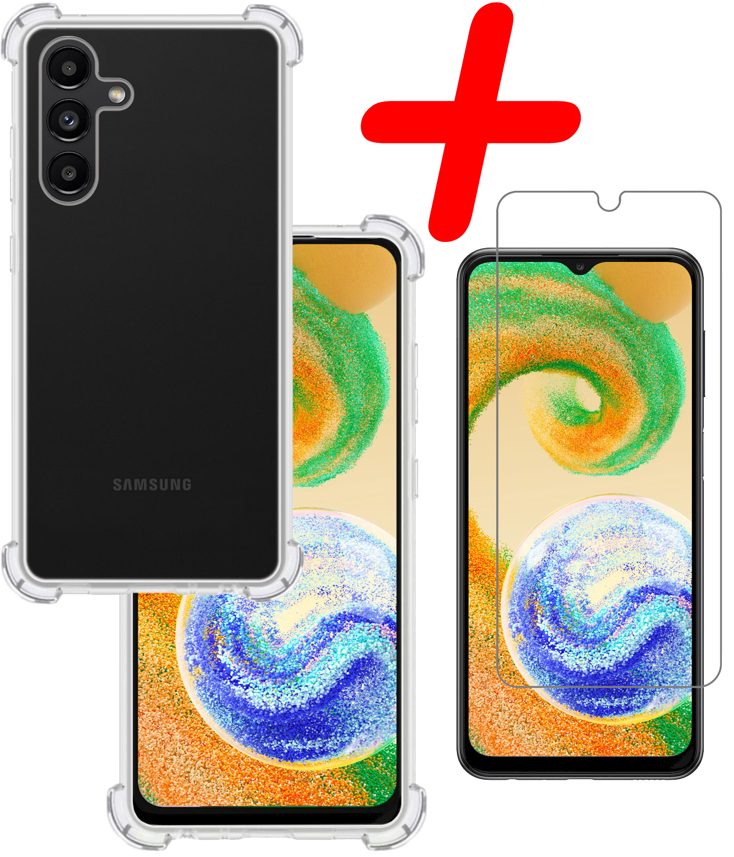 BASEY. Hoes Geschikt voor Samsung A04s Hoesje Shock Proof Case Hoes Siliconen Met Screenprotector - Hoesje Geschikt voor Samsung Galaxy A04s Hoes Cover Shockproof - Transparant