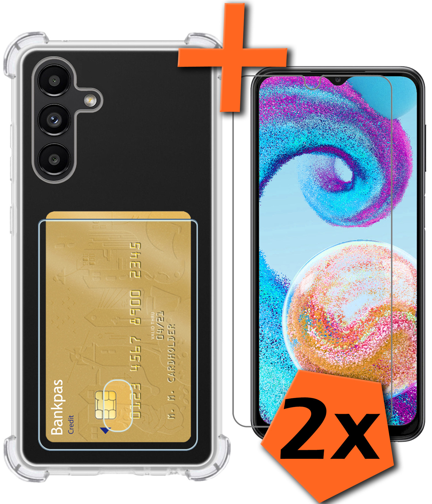 Nomfy Hoesje Geschikt voor Samsung A04s Hoesje Pasjeshouder Shockproof Pas Houder Met 2x Screenprotector - Hoesje Geschikt voor Samsung Galaxy A04s Hoes Met Kaarthouder - Transparant