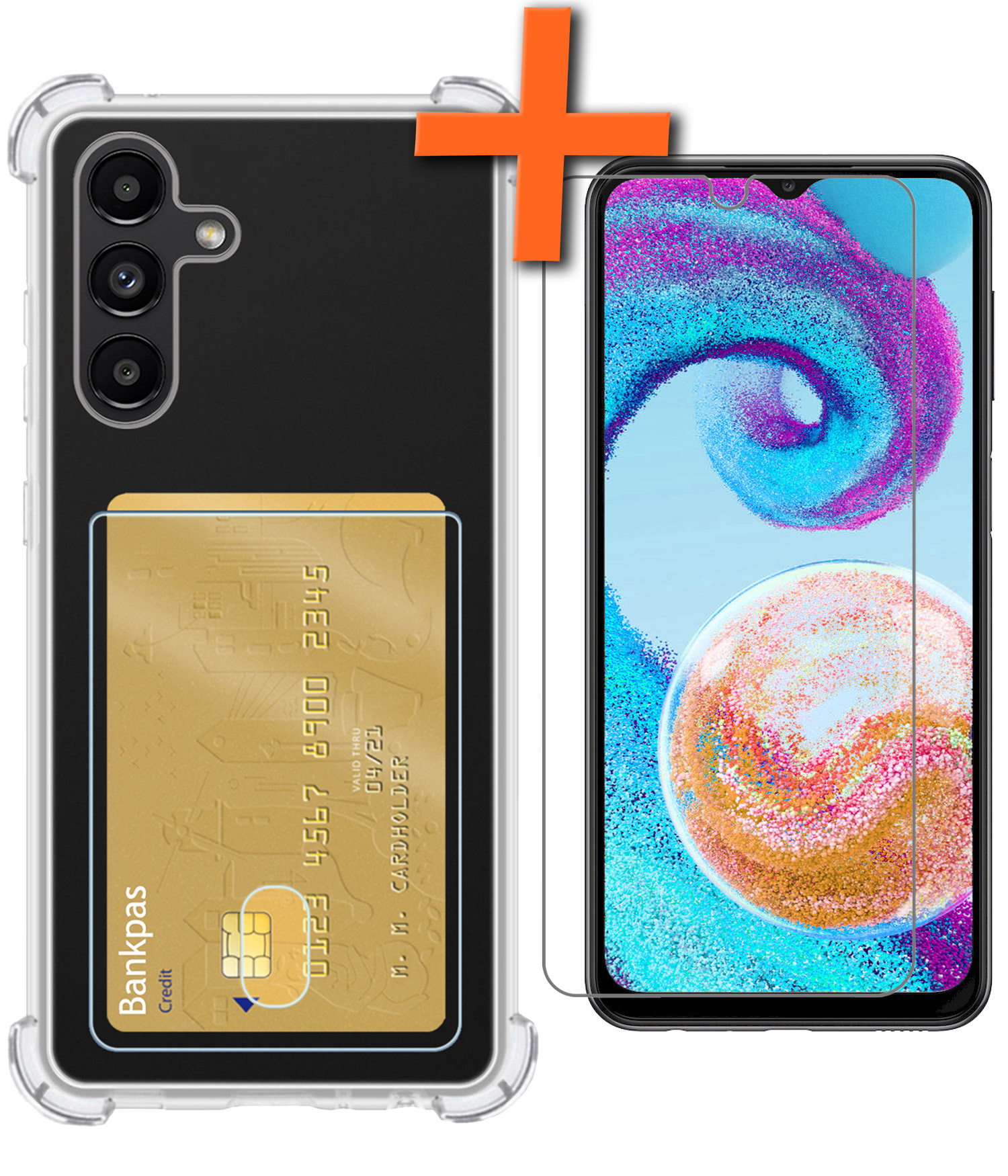 Nomfy Hoesje Geschikt voor Samsung A04s Hoesje Pasjeshouder Shockproof Pas Houder Met Screenprotector - Hoesje Geschikt voor Samsung Galaxy A04s Hoes Met Kaarthouder - Transparant