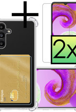 NoXx Hoes Geschikt voor Samsung A04s Hoesje Pasjeshouder Cover Shock Proof Case Siliconen Hoes Met Kaarthouder Met 2x Screenprotector - Transparant