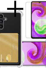 NoXx Hoes Geschikt voor Samsung A04s Hoesje Pasjeshouder Cover Shock Proof Case Siliconen Hoes Met Kaarthouder Met Screenprotector - Transparant