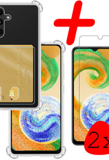 Samsung Galaxy A04s Hoesje Shockproof Hoes Pasjeshouder Met 2x Screenprotector - Samsung A04s Hoes Met Pas Houder - Transparant