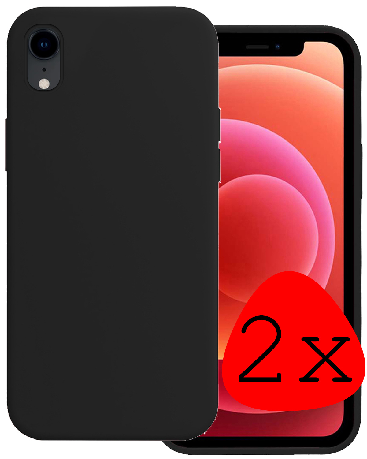 BASEY. Hoes Geschikt voor iPhone XR Hoesje Siliconen Back Cover Case - Hoesje Geschikt voor iPhone XR Hoes Cover Hoesje - Zwart - 2 Stuks