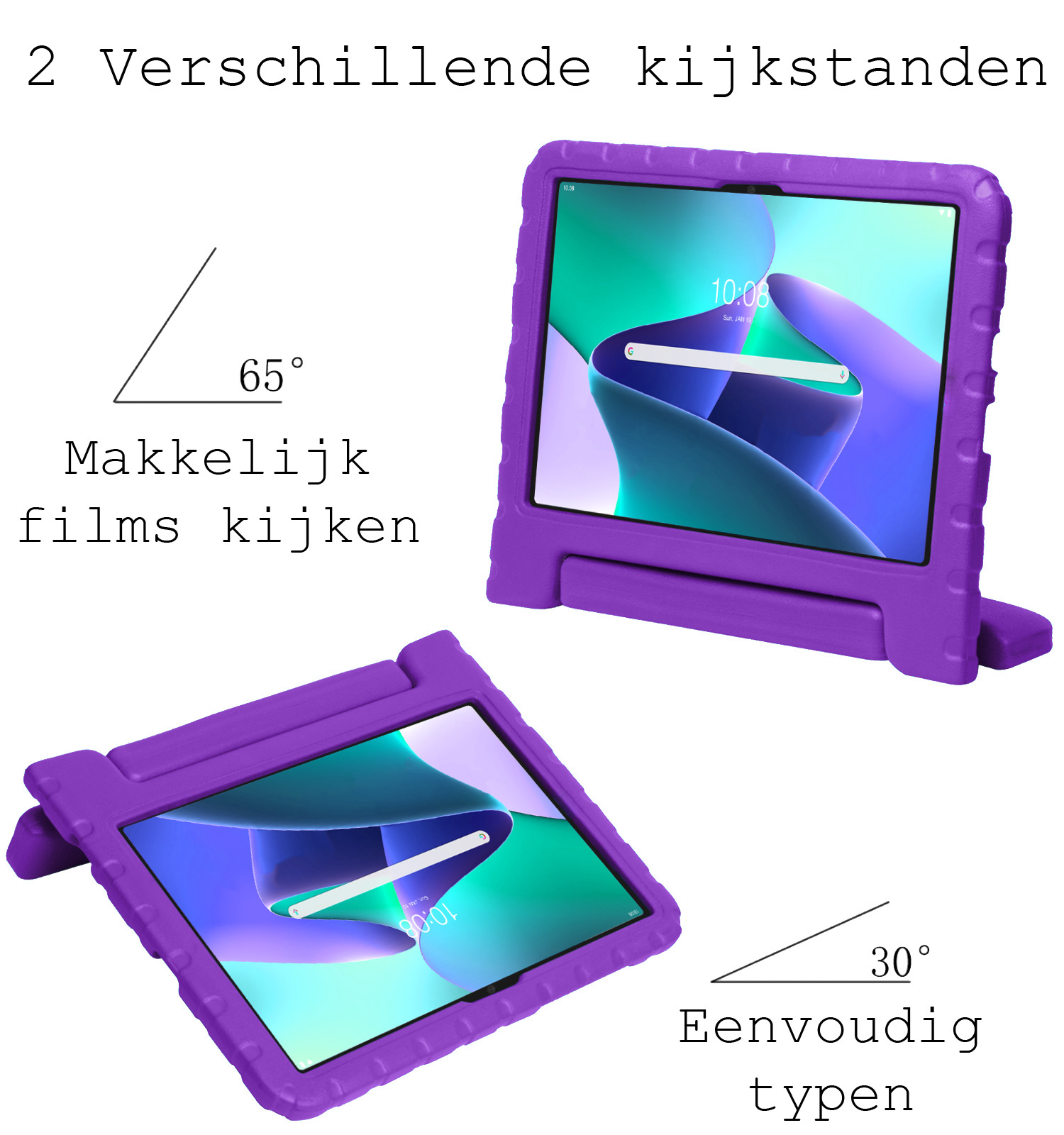 BASEY. Hoesje Geschikt voor Lenovo Tab M10 Plus 3rd Gen Hoesje Kinder Hoes Shockproof Kinderhoes Met Screenprotector - Kindvriendelijk Hoesje Geschikt voor Lenovo Tab M10 Plus (3e Gen) Hoes Kids Case - Paars