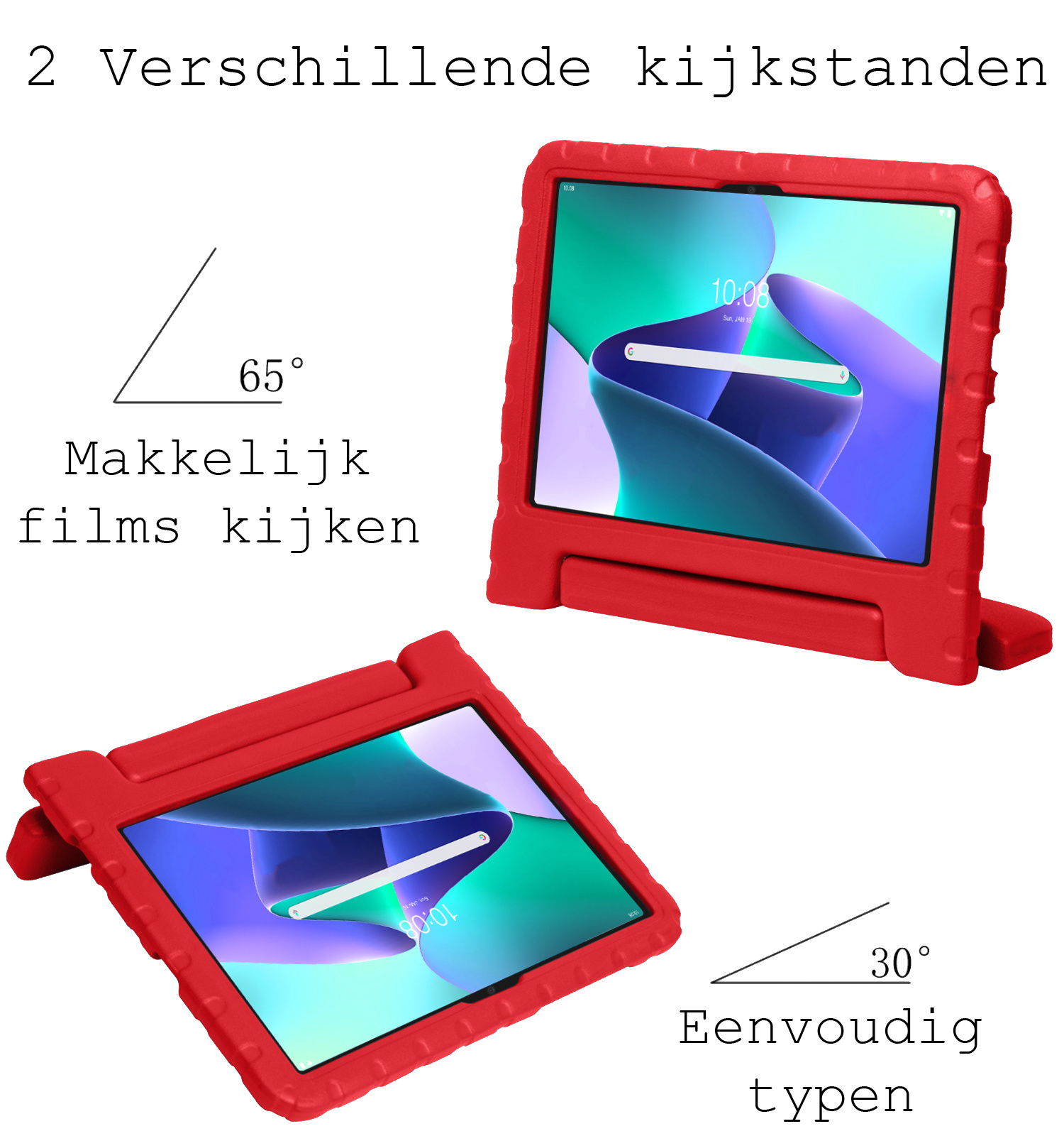 BASEY. Hoesje Geschikt voor Lenovo Tab M10 Plus 3rd Gen Hoesje Kinder Hoes Shockproof Kinderhoes Met Screenprotector - Kindvriendelijk Hoesje Geschikt voor Lenovo Tab M10 Plus (3e Gen) Hoes Kids Case - Rood