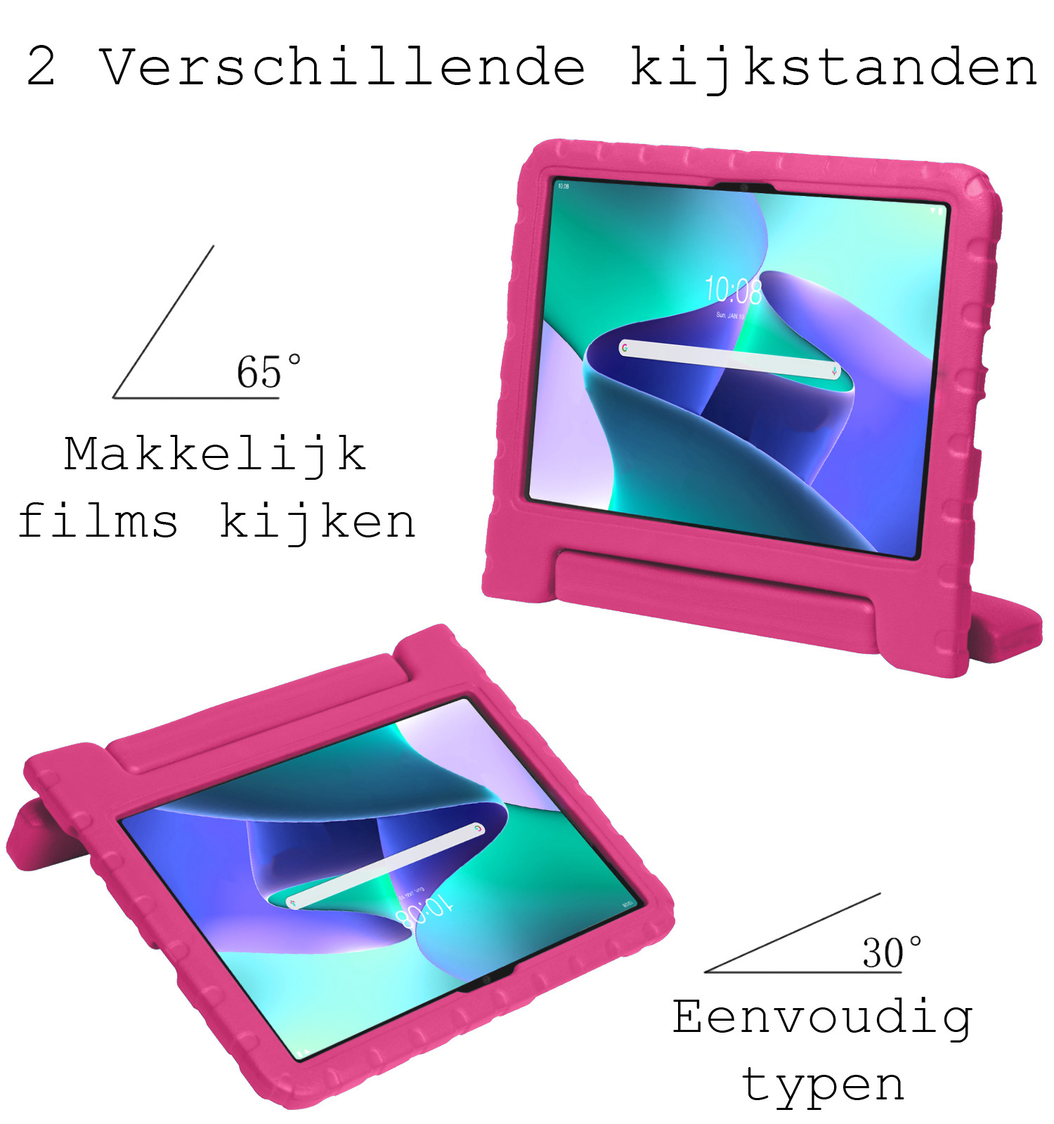 BASEY. Hoesje Geschikt voor Lenovo Tab M10 Plus 3rd Gen Hoesje Kinder Hoes Shockproof Kinderhoes Met Screenprotector - Kindvriendelijk Hoesje Geschikt voor Lenovo Tab M10 Plus (3e Gen) Hoes Kids Case - Roze