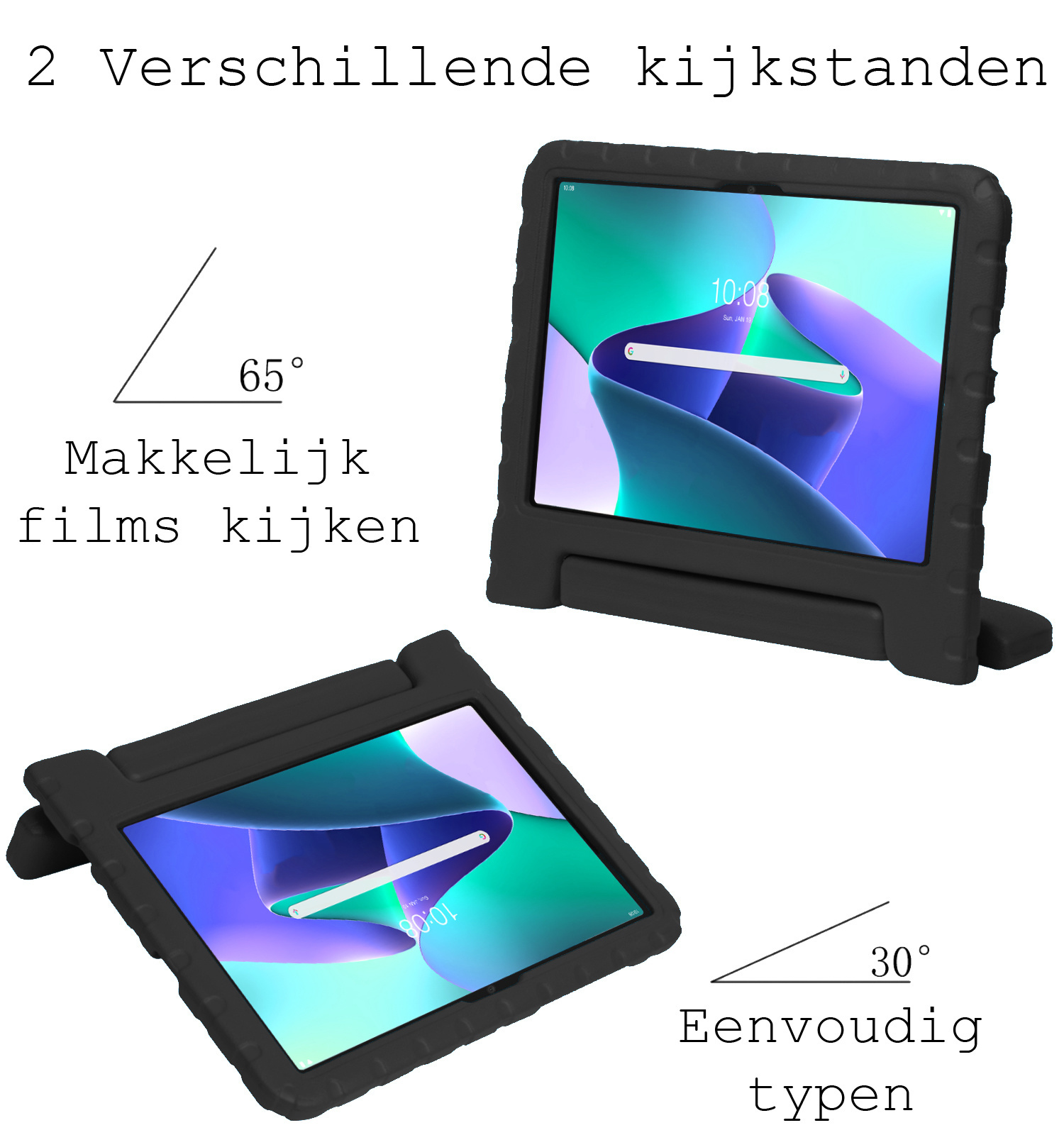 BASEY. Hoesje Geschikt voor Lenovo Tab M10 Plus 3rd Gen Hoesje Kinder Hoes Shockproof Kinderhoes Met Screenprotector - Kindvriendelijk Hoesje Geschikt voor Lenovo Tab M10 Plus (3e Gen) Hoes Kids Case - Zwart