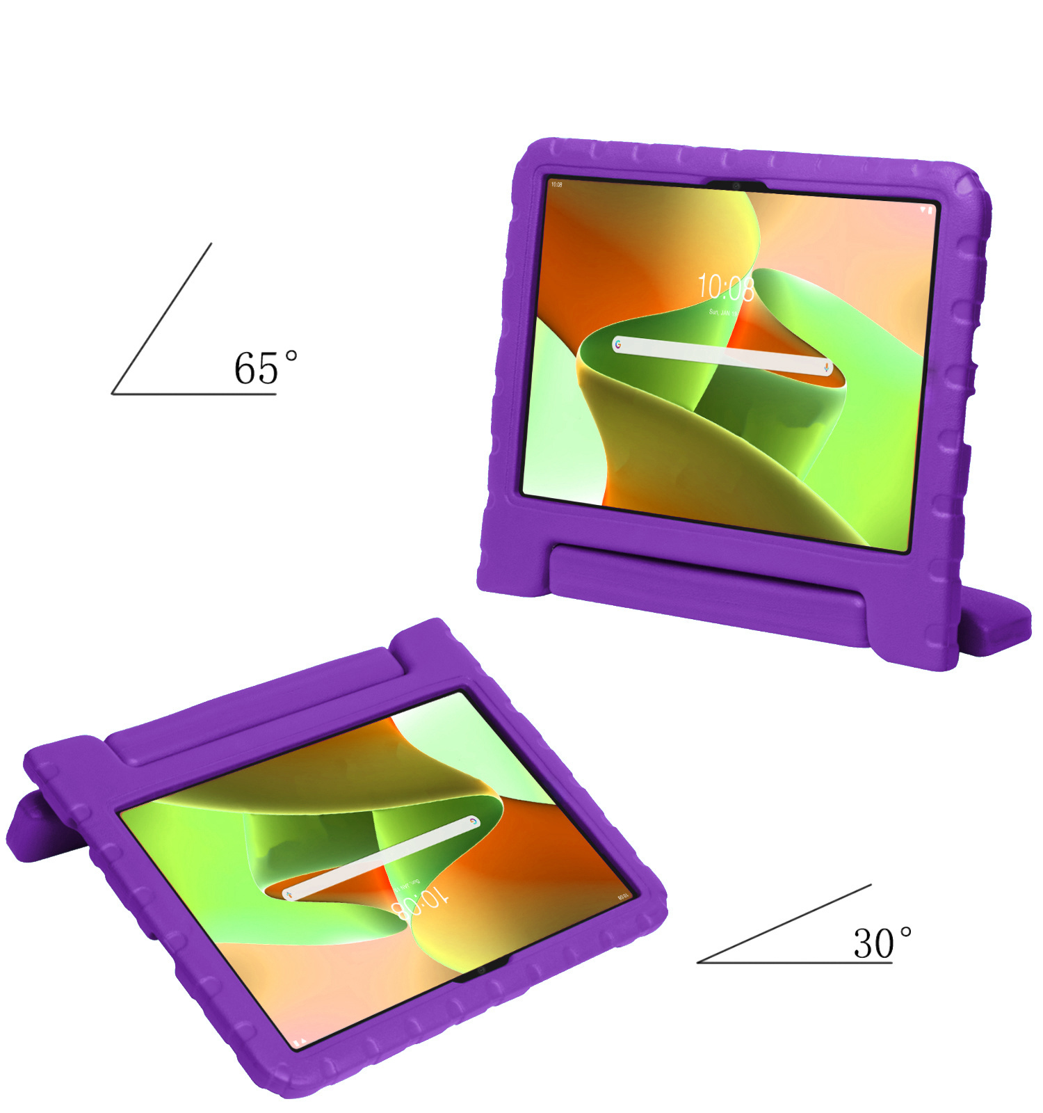 Nomfy Hoes Geschikt voor Lenovo Tab M10 Plus 3rd Gen Hoes Bumper Kindvriendelijk Kids Case Kinderhoes Met 2x Screenprotector - Hoesje Geschikt voor Lenovo Tab M10 Plus (3e Gen) Hoesje Shockproof Cover Hoes - Paars