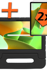 Nomfy Hoes Geschikt voor Lenovo Tab M10 Plus 3rd Gen Hoes Bumper Kindvriendelijk Kids Case Kinderhoes Met 2x Screenprotector - Hoesje Geschikt voor Lenovo Tab M10 Plus (3e Gen) Hoesje Shockproof Cover Hoes - Zwart