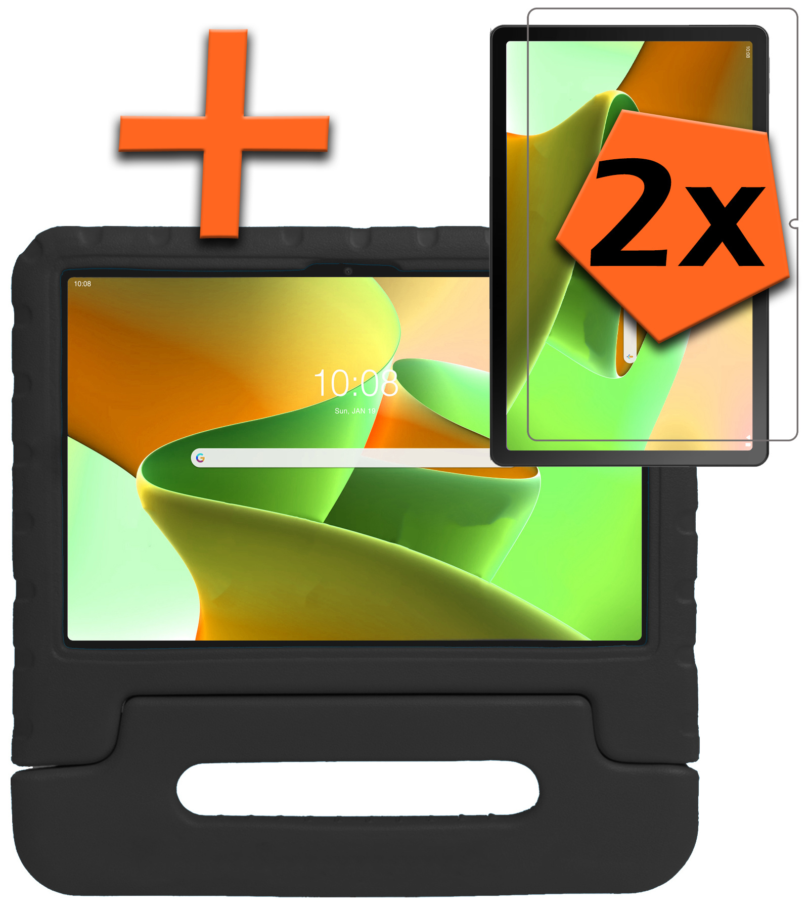 Lenovo Tab M10 Plus (3e gen) Hoes Bumper Kindvriendelijk Kids Case Met 2x Screenprotector - Lenovo Tab M10 Plus Hoesje Shockproof Cover Hoes - Zwart