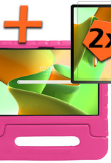 Nomfy Hoes Geschikt voor Lenovo Tab M10 Plus 3rd Gen Hoes Bumper Kindvriendelijk Kids Case Kinderhoes Met 2x Screenprotector - Hoesje Geschikt voor Lenovo Tab M10 Plus (3e Gen) Hoesje Shockproof Cover Hoes - Roze