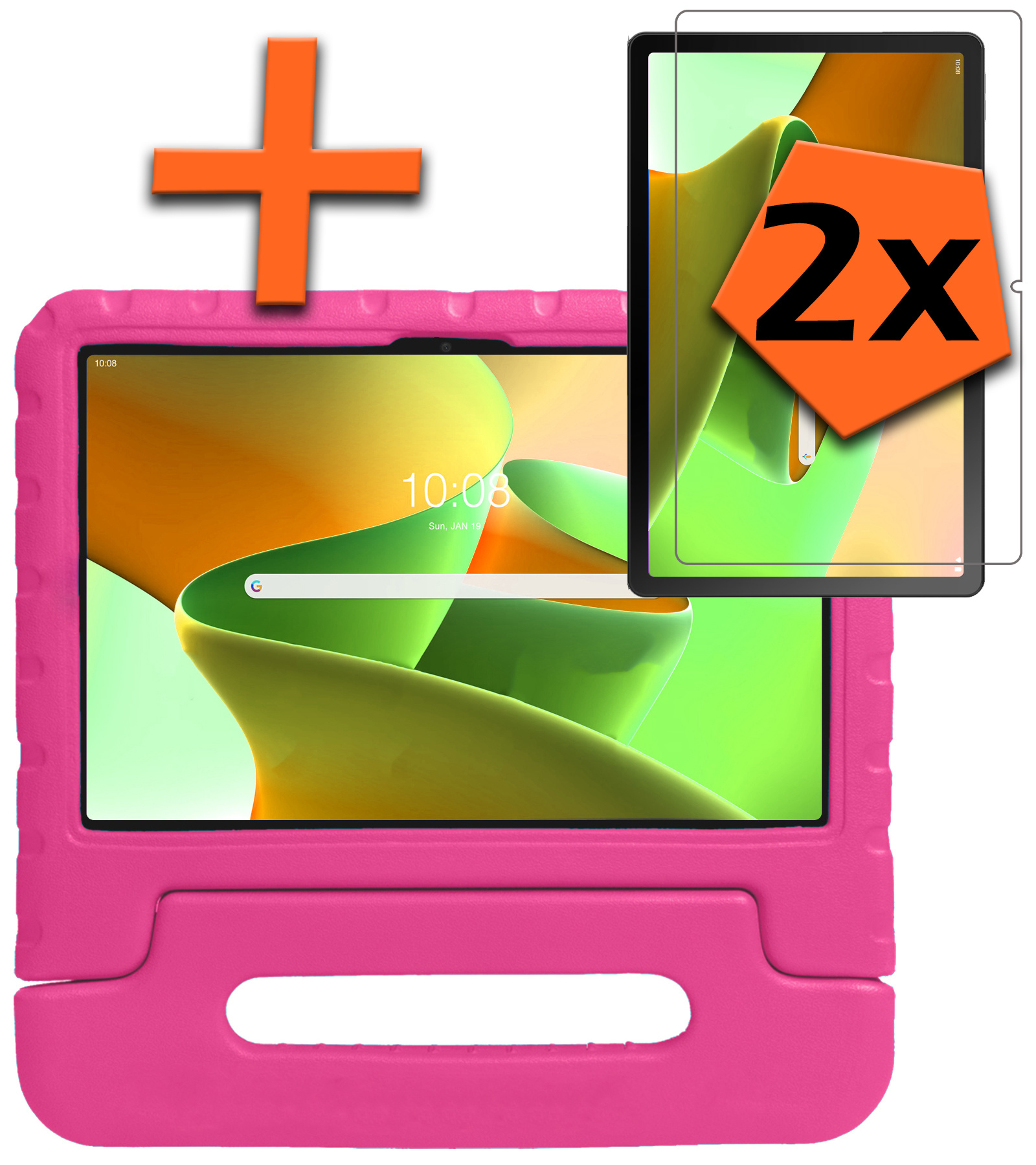 Nomfy Hoes Geschikt voor Lenovo Tab M10 Plus 3rd Gen Hoes Bumper Kindvriendelijk Kids Case Kinderhoes Met 2x Screenprotector - Hoesje Geschikt voor Lenovo Tab M10 Plus (3e Gen) Hoesje Shockproof Cover Hoes - Roze