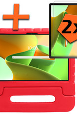 Nomfy Hoes Geschikt voor Lenovo Tab M10 Plus 3rd Gen Hoes Bumper Kindvriendelijk Kids Case Kinderhoes Met 2x Screenprotector - Hoesje Geschikt voor Lenovo Tab M10 Plus (3e Gen) Hoesje Shockproof Cover Hoes - Rood