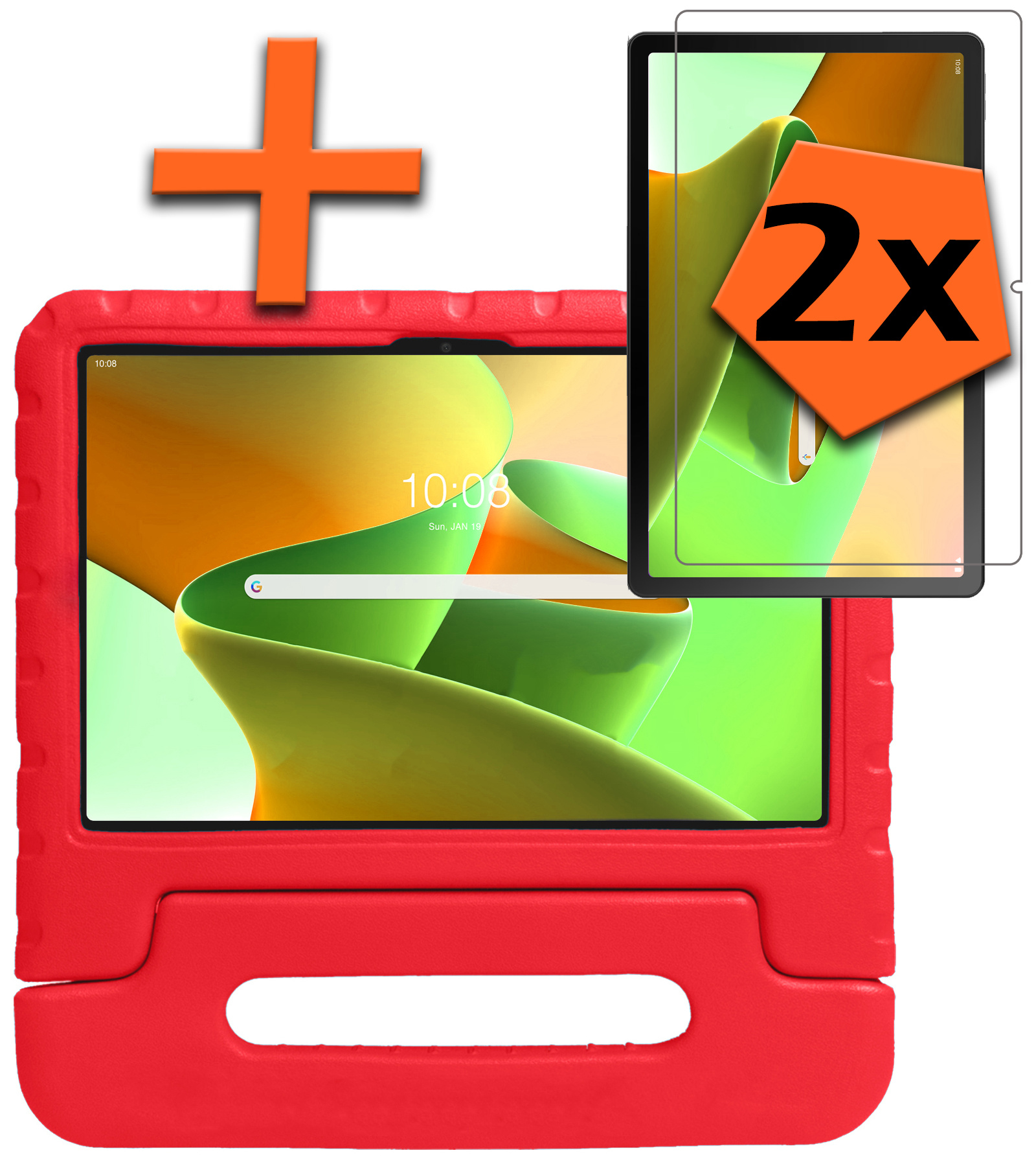 Nomfy Hoes Geschikt voor Lenovo Tab M10 Plus 3rd Gen Hoes Bumper Kindvriendelijk Kids Case Kinderhoes Met 2x Screenprotector - Hoesje Geschikt voor Lenovo Tab M10 Plus (3e Gen) Hoesje Shockproof Cover Hoes - Rood