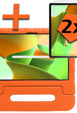 Nomfy Hoes Geschikt voor Lenovo Tab M10 Plus 3rd Gen Hoes Bumper Kindvriendelijk Kids Case Kinderhoes Met 2x Screenprotector - Hoesje Geschikt voor Lenovo Tab M10 Plus (3e Gen) Hoesje Shockproof Cover Hoes - Oranje