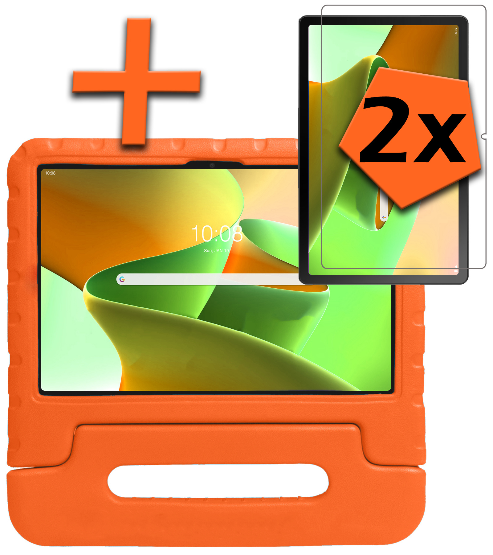 Nomfy Hoes Geschikt voor Lenovo Tab M10 Plus 3rd Gen Hoes Bumper Kindvriendelijk Kids Case Kinderhoes Met 2x Screenprotector - Hoesje Geschikt voor Lenovo Tab M10 Plus (3e Gen) Hoesje Shockproof Cover Hoes - Oranje