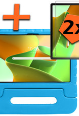 Nomfy Hoes Geschikt voor Lenovo Tab M10 Plus 3rd Gen Hoes Bumper Kindvriendelijk Kids Case Kinderhoes Met 2x Screenprotector - Hoesje Geschikt voor Lenovo Tab M10 Plus (3e Gen) Hoesje Shockproof Cover Hoes - Blauw