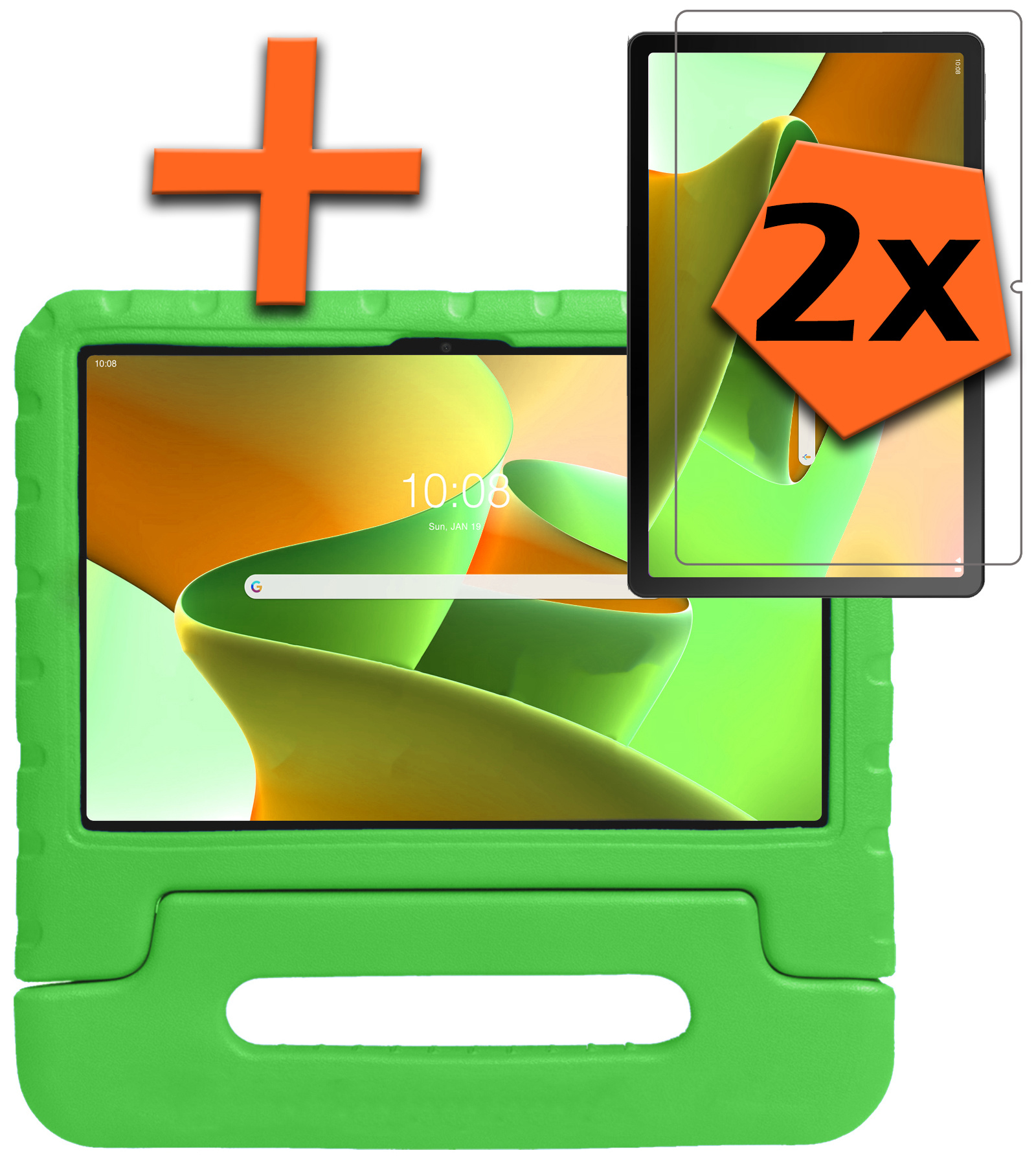 Nomfy Hoes Geschikt voor Lenovo Tab M10 Plus 3rd Gen Hoes Bumper Kindvriendelijk Kids Case Kinderhoes Met 2x Screenprotector - Hoesje Geschikt voor Lenovo Tab M10 Plus (3e Gen) Hoesje Shockproof Cover Hoes - Groen