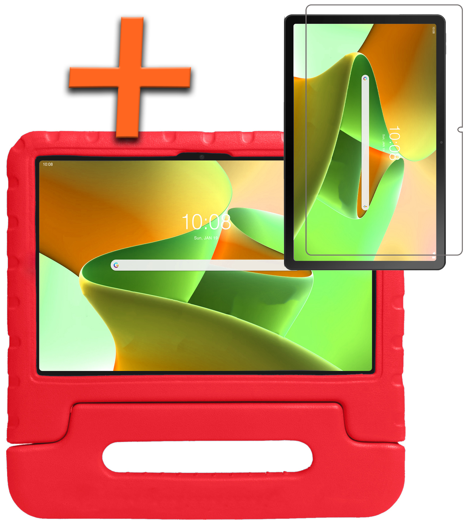 Nomfy Hoes Geschikt voor Lenovo Tab M10 Plus 3rd Gen Hoes Bumper Kindvriendelijk Kids Case Kinderhoes Met Screenprotector - Hoesje Geschikt voor Lenovo Tab M10 Plus (3e Gen) Hoesje Shockproof Cover Hoes - Rood