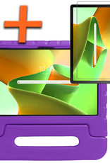 Nomfy Hoes Geschikt voor Lenovo Tab M10 Plus 3rd Gen Hoes Bumper Kindvriendelijk Kids Case Kinderhoes Met Screenprotector - Hoesje Geschikt voor Lenovo Tab M10 Plus (3e Gen) Hoesje Shockproof Cover Hoes - Paars