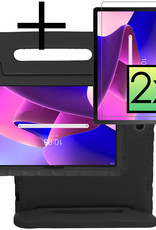 Lenovo Tab M10 Plus (3e gen) Hoesje Kinderhoes Shockproof Cover Case Met 2x Screenprotector - Zwart