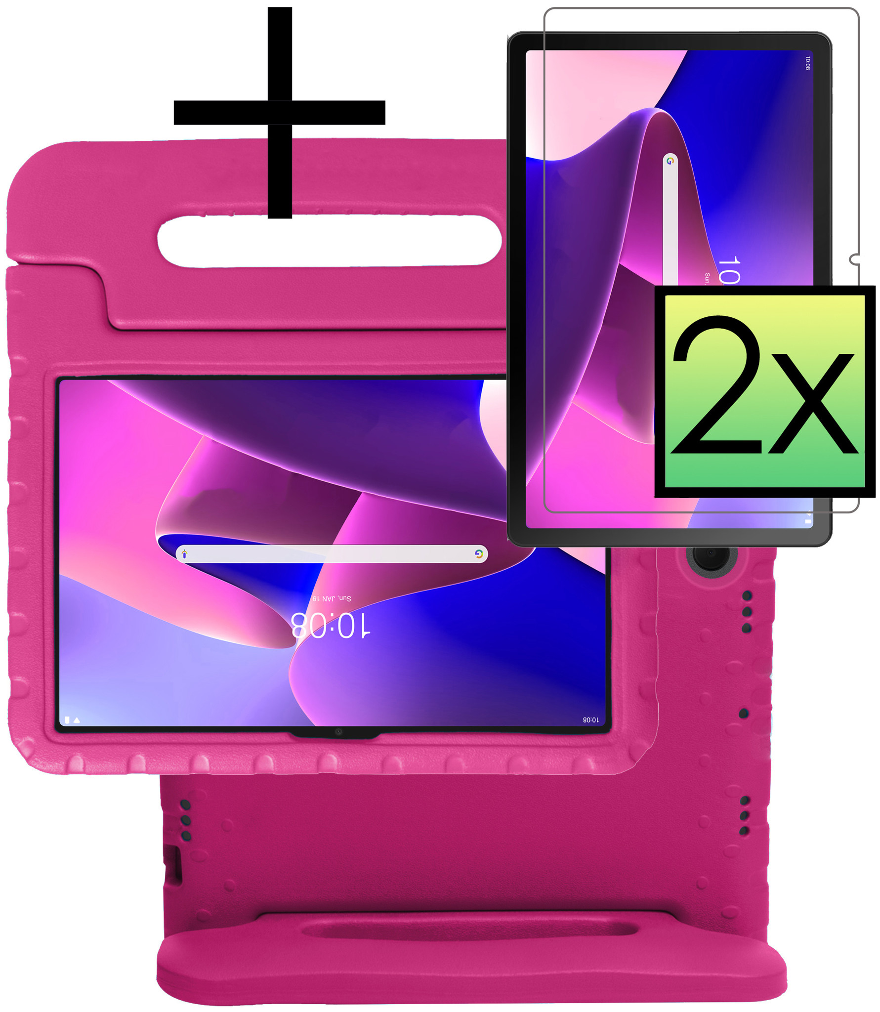 Lenovo Tab M10 Plus (3e gen) Hoesje Kinderhoes Shockproof Cover Case Met 2x Screenprotector - Roze
