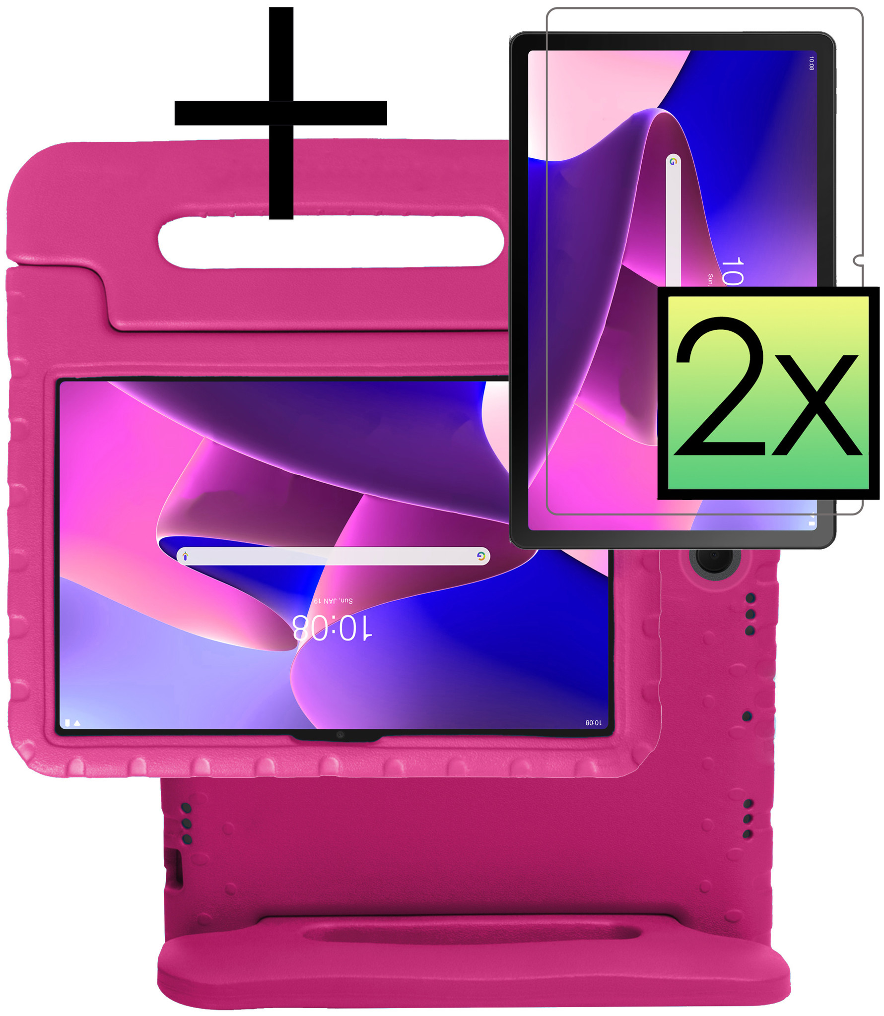 NoXx Hoesje Geschikt voor Lenovo Tab M10 Plus 3rd Gen Hoesje Kinderhoes Shockproof Hoes Kids Case Met 2x Screenprotector - Roze